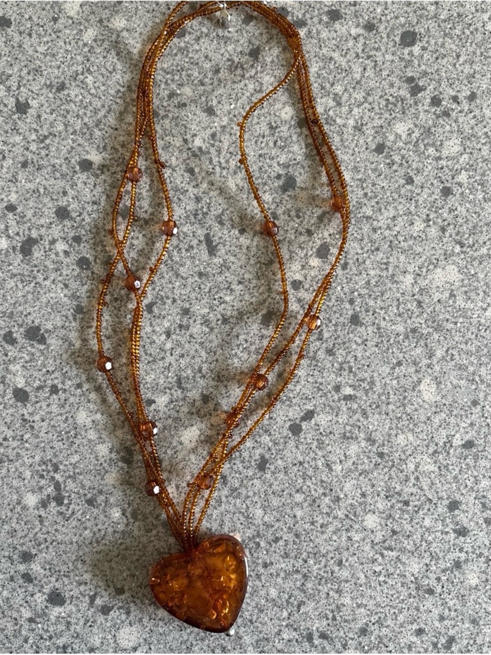 Amber Heart Multi-Strand Necklace - Unbranded